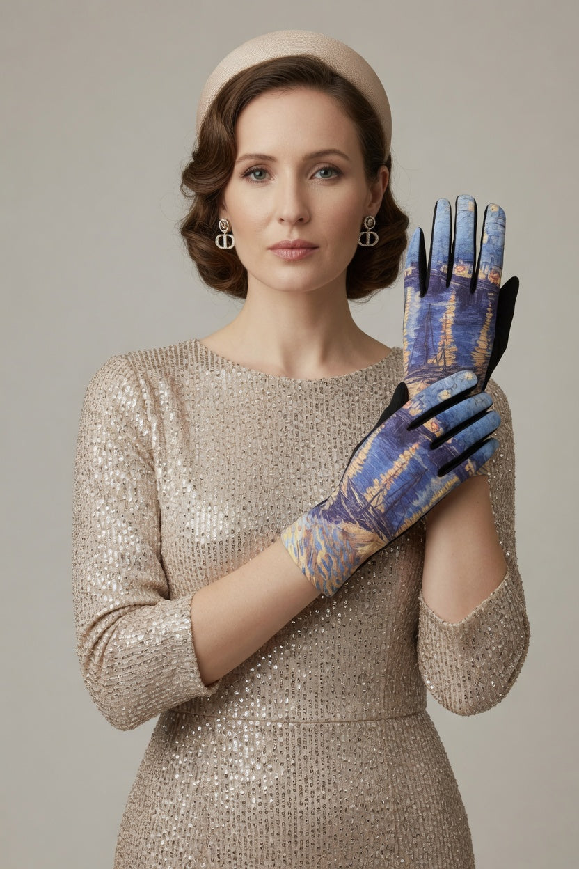Starry Night Over the Rhone Art Gloves – Romantic Nightscape Gloves