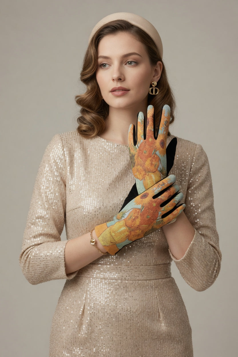 Sunflowers Art Gloves – Warm Yellow Touchscreen Gloves