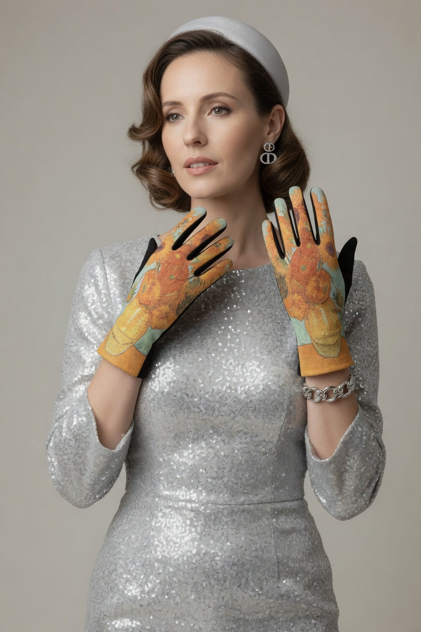 Sunflowers Art Gloves – Warm Yellow Touchscreen Gloves