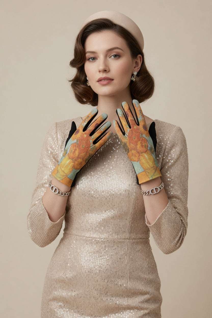 Sunflowers Art Gloves – Warm Yellow Touchscreen Gloves