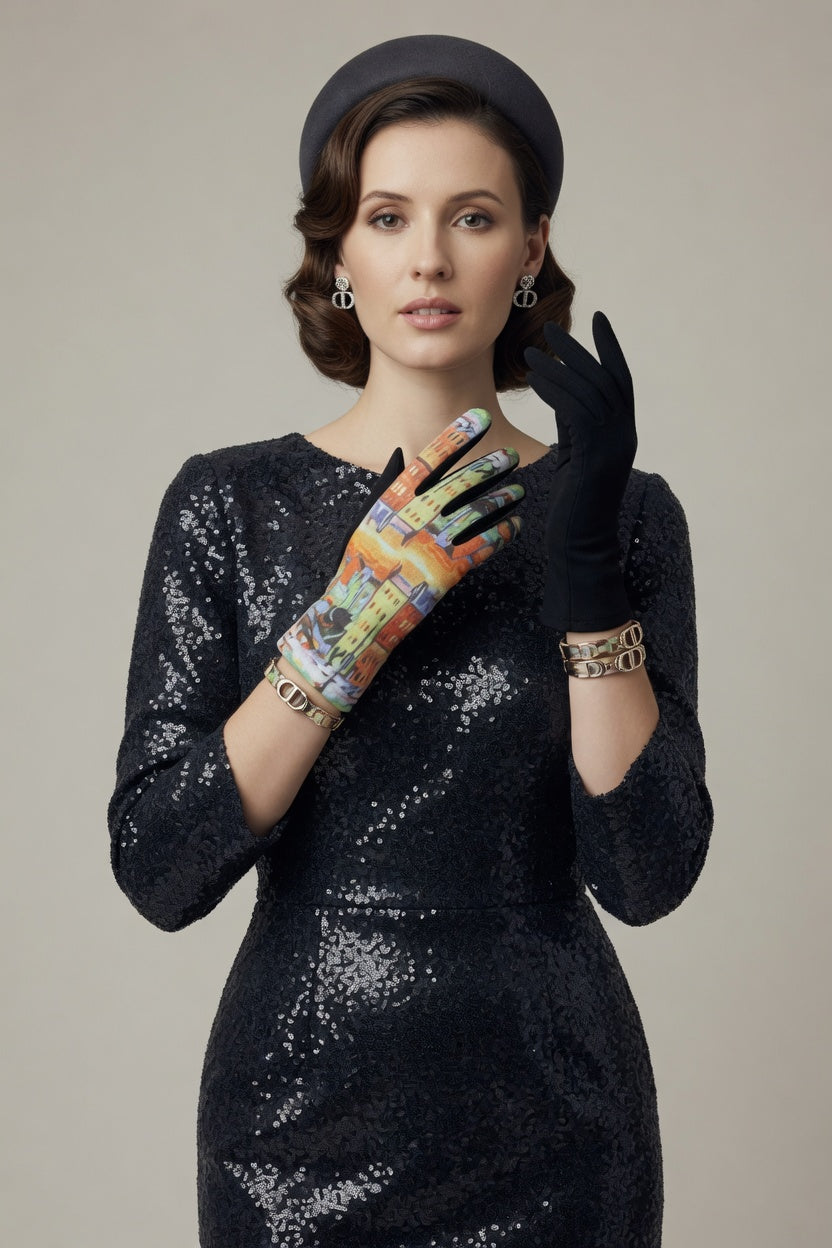 Vibrant City Art Gloves – Colorful Architecture Touchscreen Gloves