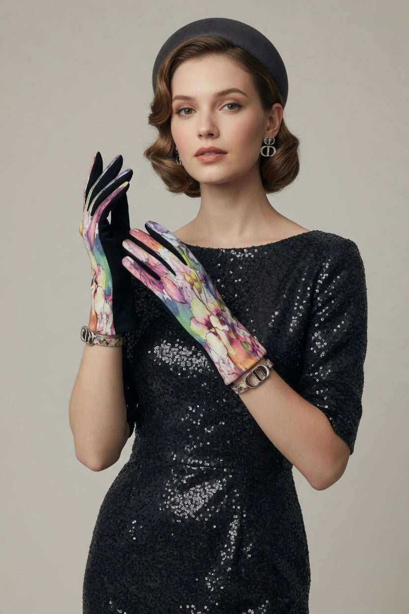 Watercolor Floral Art Gloves – Soft Pastel Touchscreen Gloves