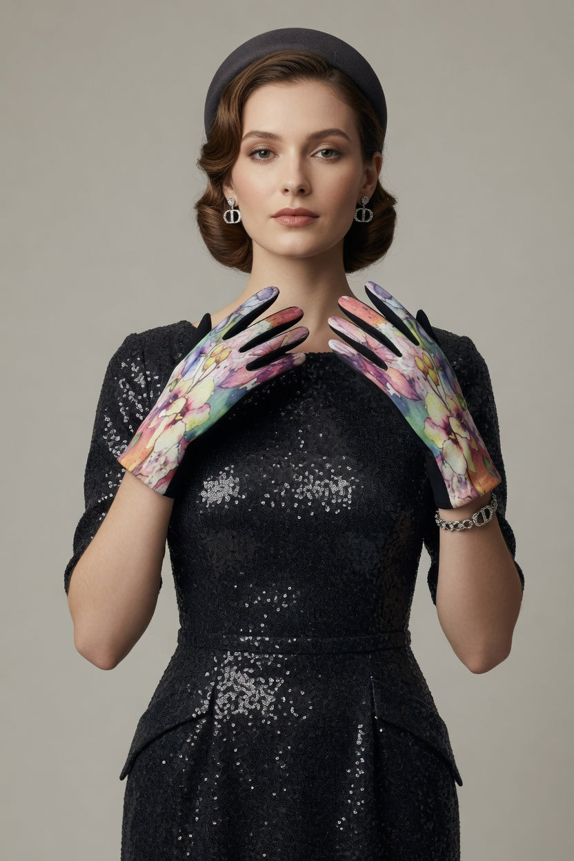 Watercolor Floral Art Gloves – Soft Pastel Touchscreen Gloves
