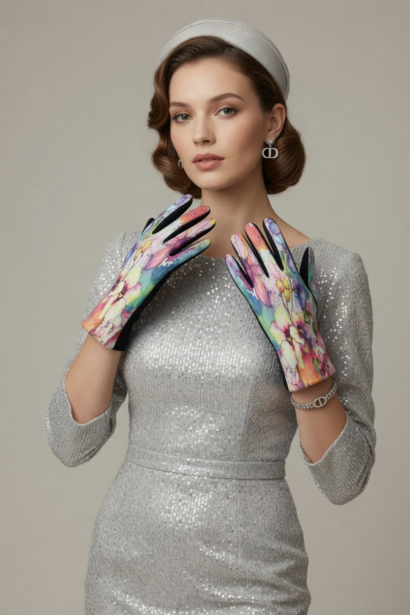 Watercolor Floral Art Gloves – Soft Pastel Touchscreen Gloves