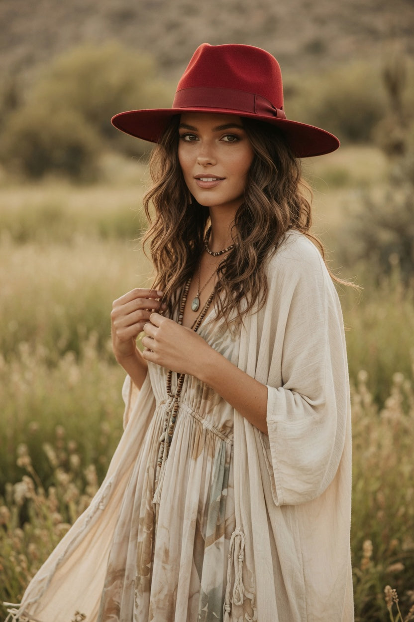 Red Tall Front Teardrop Fedora Hat – Suede Band Felt Hat