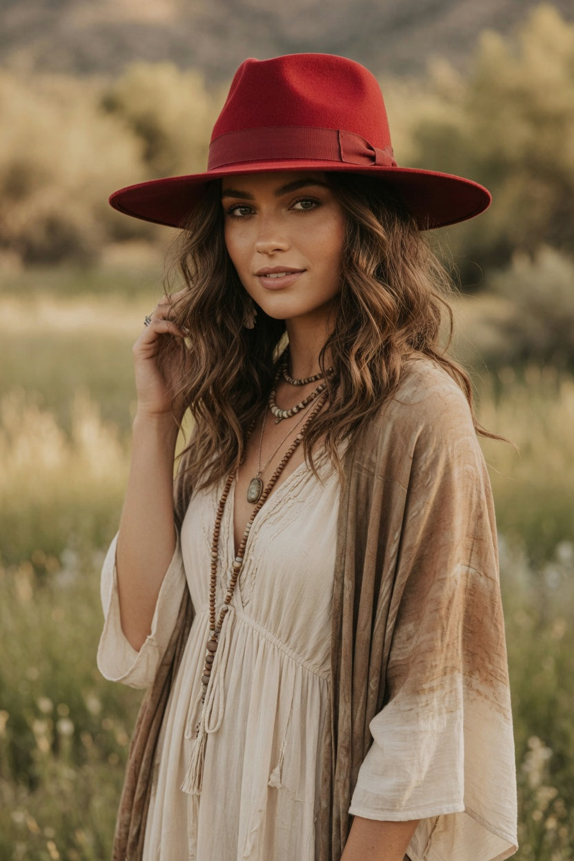 Red Tall Front Teardrop Fedora Hat – Suede Band Felt Hat