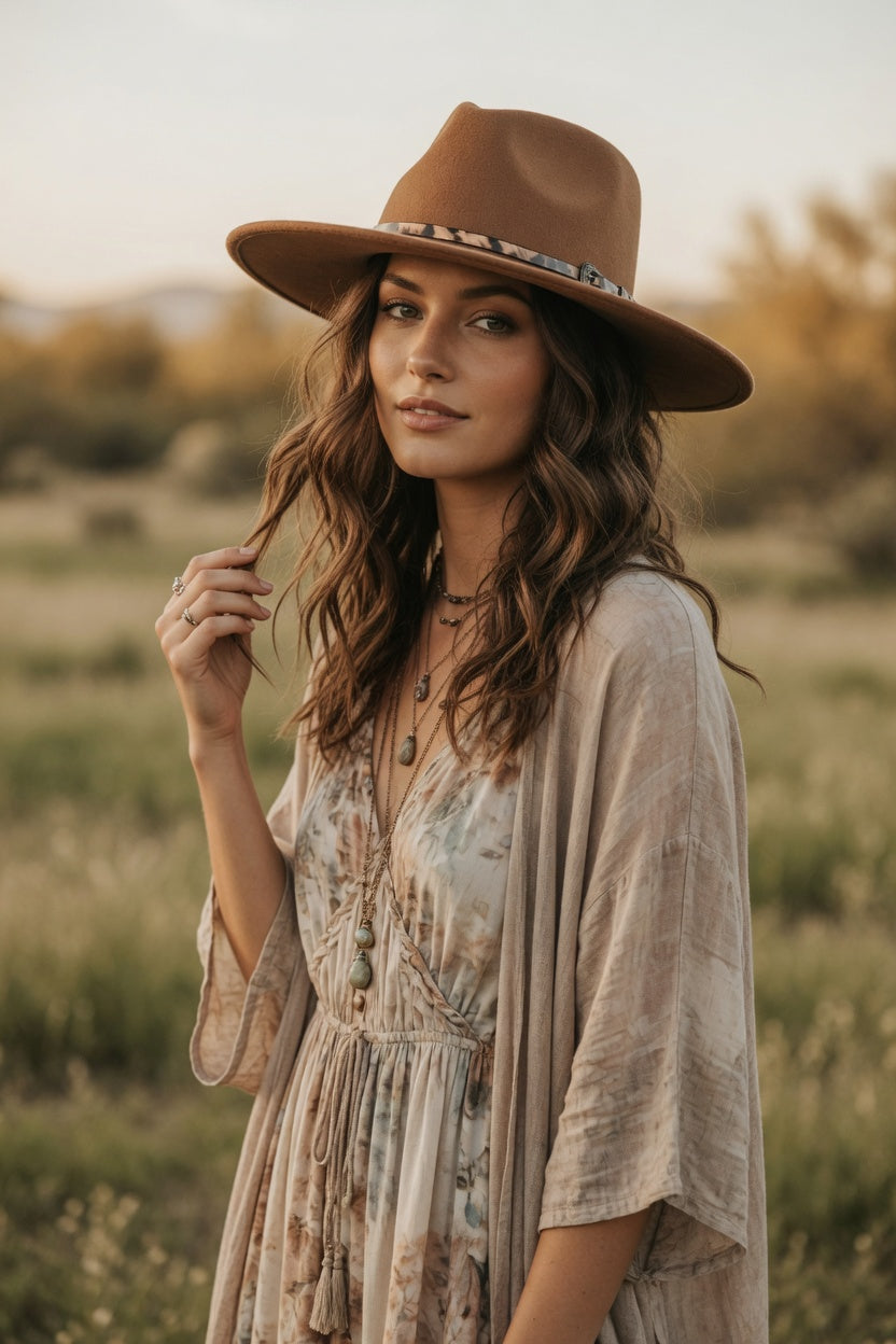 Camel Teardrop Fedora Hat – Leopard Band Felt Hat