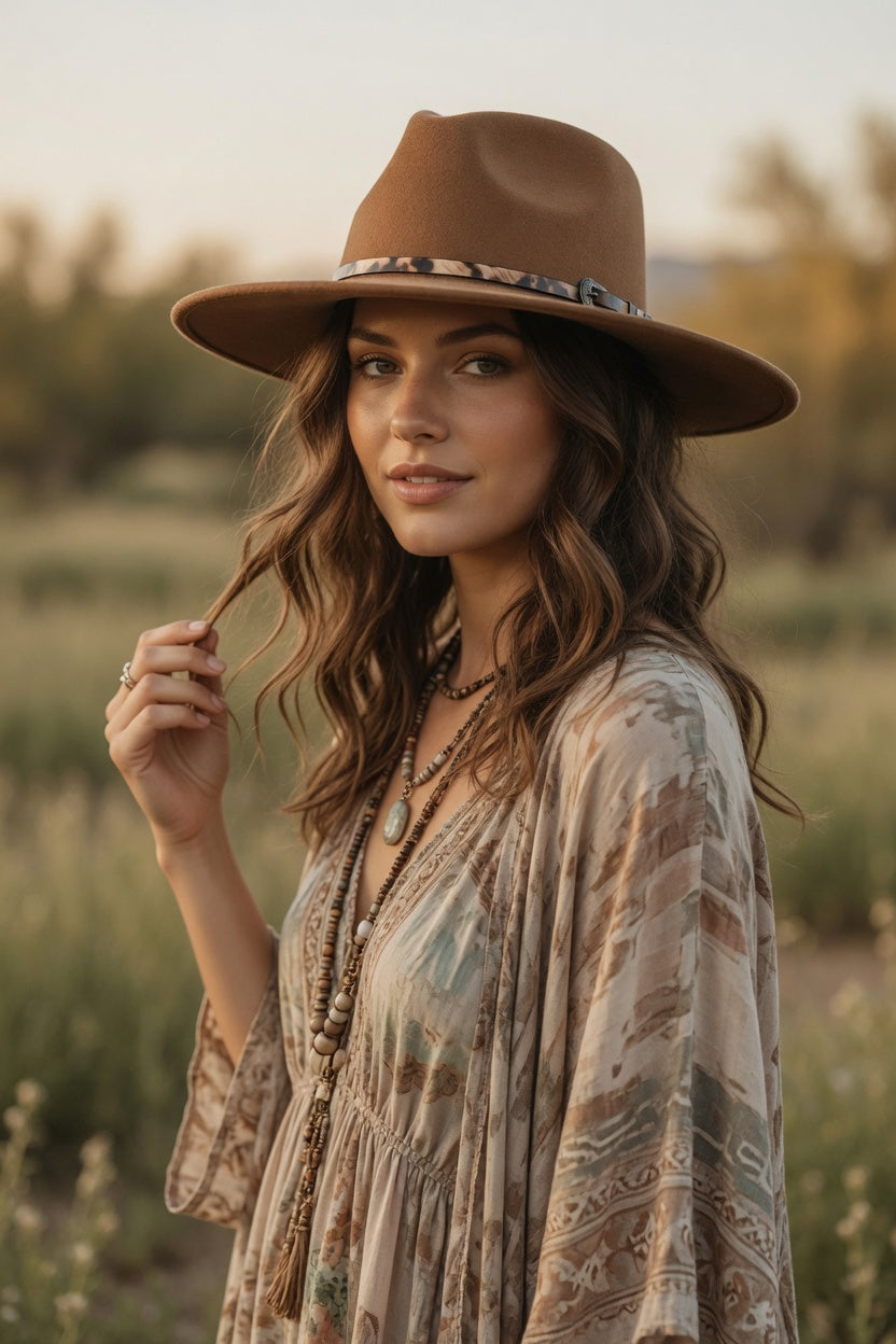 Camel Teardrop Fedora Hat – Leopard Band Felt Hat