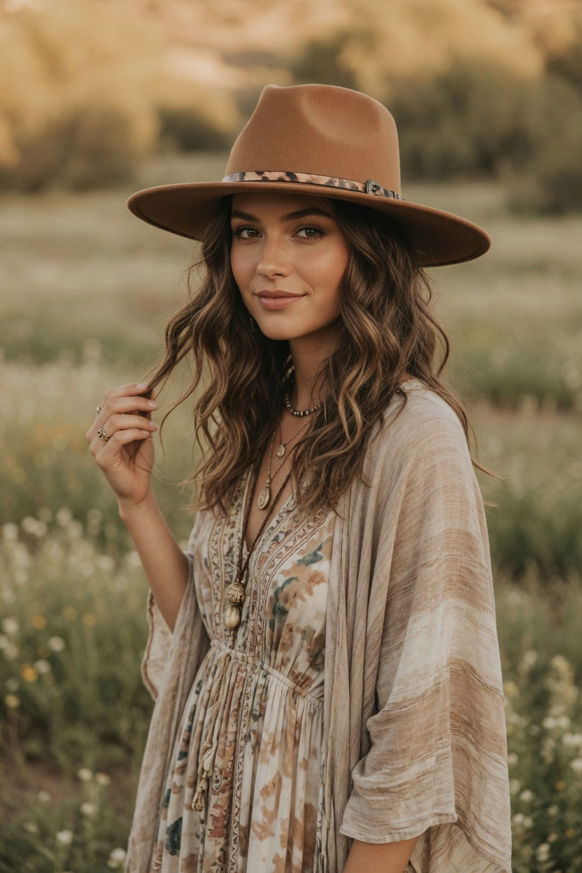 Camel Teardrop Fedora Hat – Leopard Band Felt Hat