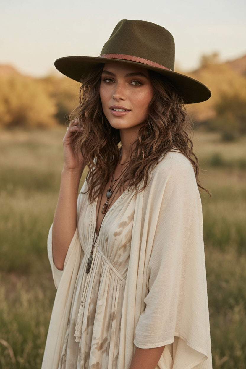 Olive Teardrop Fedora Hat – Camel Band Felt Hat
