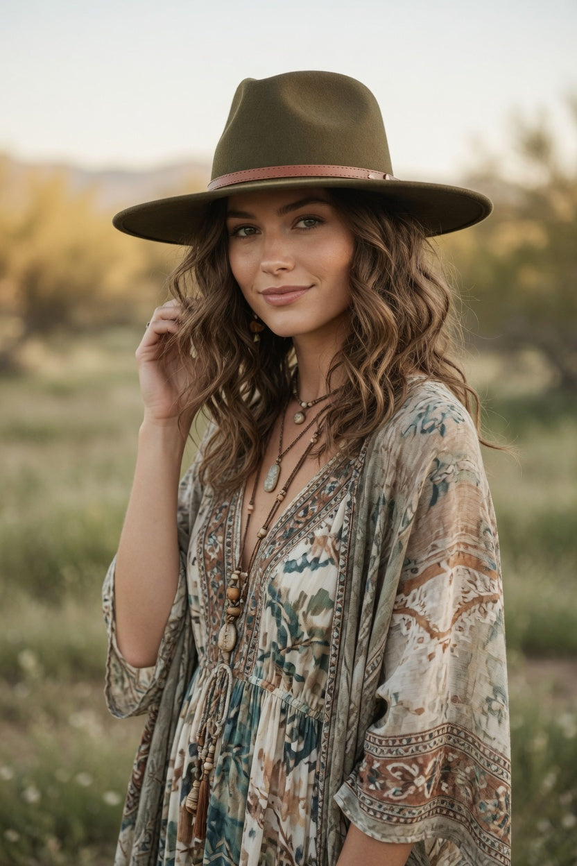 Olive Teardrop Fedora Hat – Camel Band Felt Hat