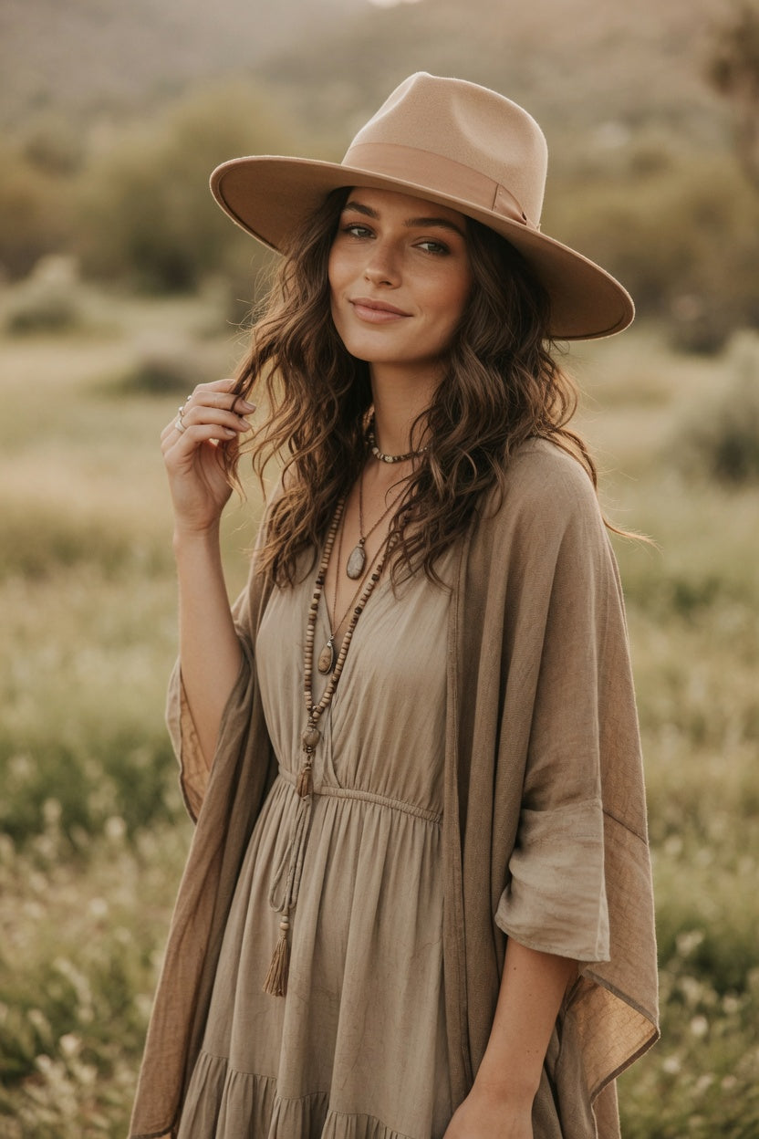 Taupe Teardrop Fedora Hat – Matching Band Felt Hat