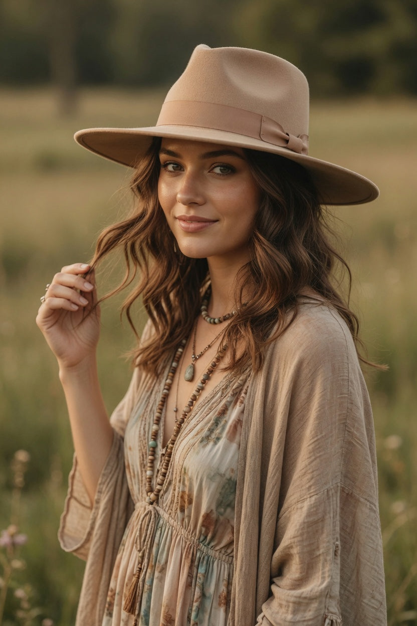 Taupe Teardrop Fedora Hat – Matching Band Felt Hat