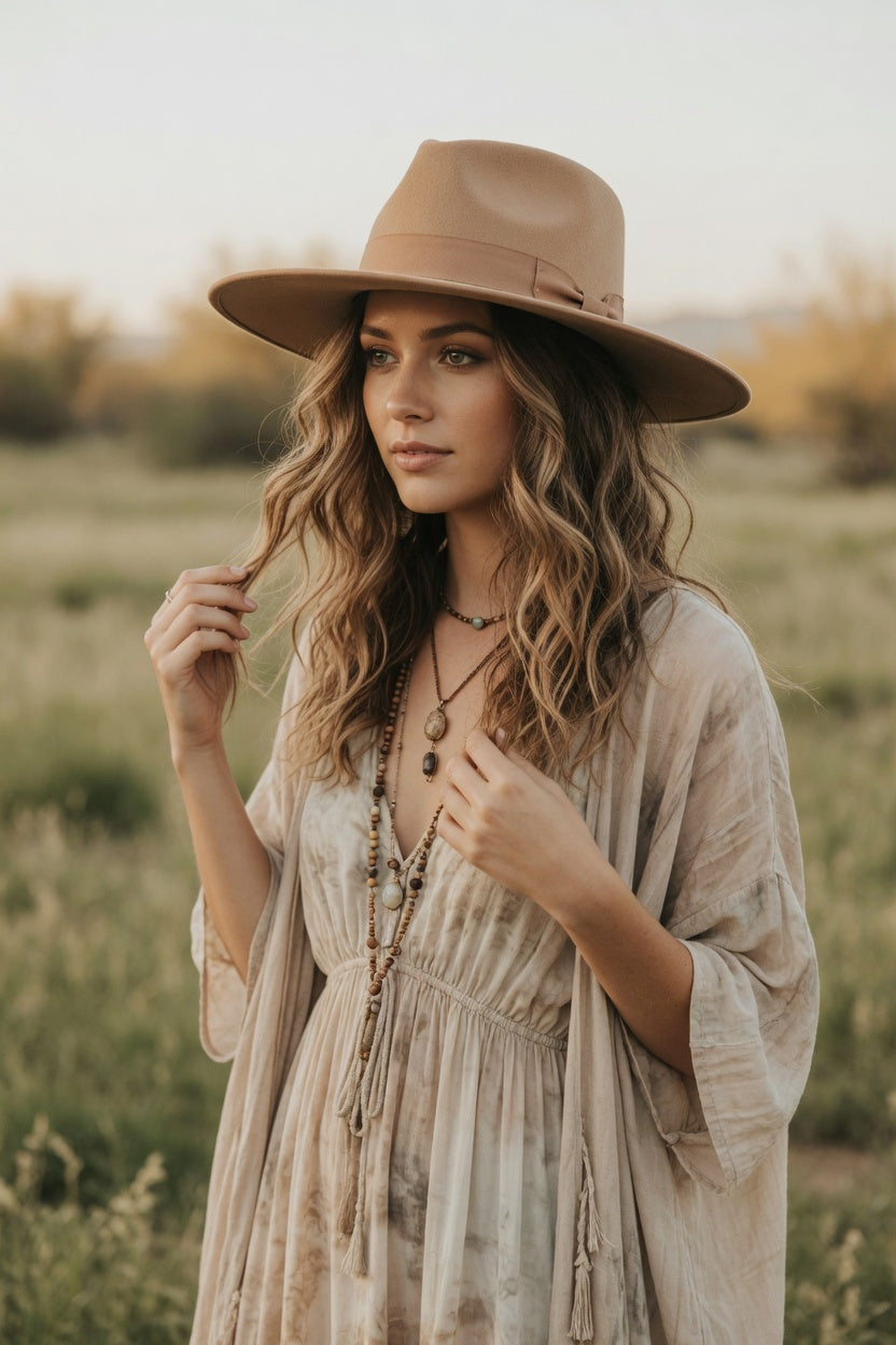 Taupe Teardrop Fedora Hat – Matching Band Felt Hat