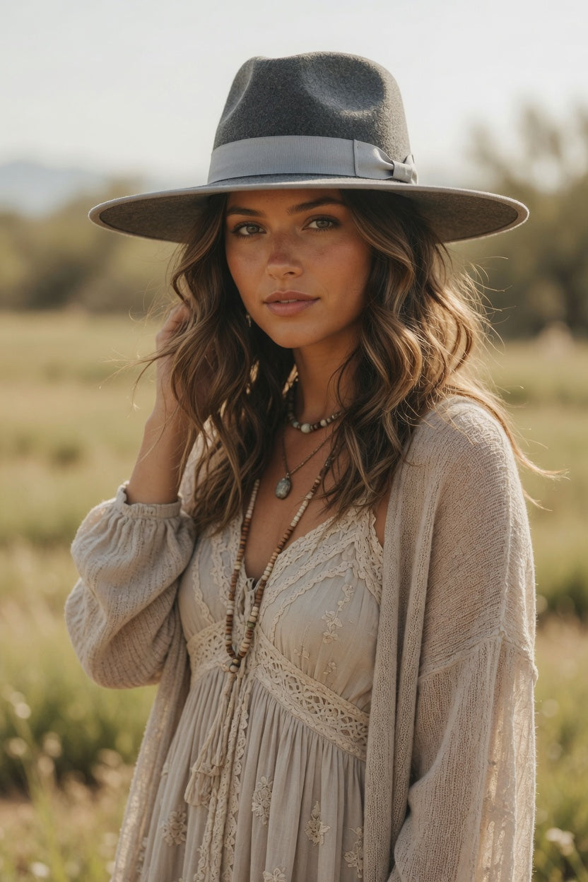 Charcoal Teardrop Rancher Fedora Hat – Ribbon Band Felt Hat