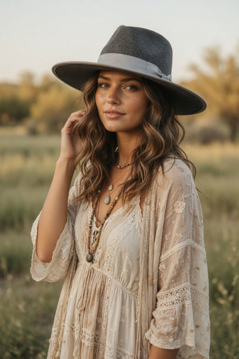 Charcoal Teardrop Rancher Fedora Hat – Ribbon Band Felt Hat