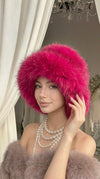 Hot Pink Extra Wide Brim Faux Fur Glam Hat