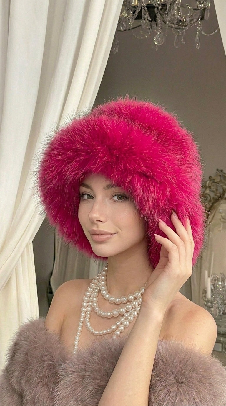 Hot Pink Extra Wide Brim Faux Fur Glam Hat