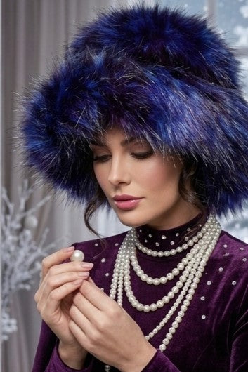Royal Sapphire Extra Wide Brim Faux Fur Hat