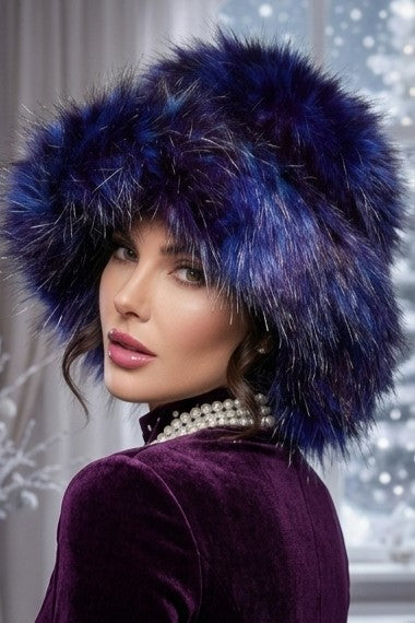 Royal Sapphire Extra Wide Brim Faux Fur Hat