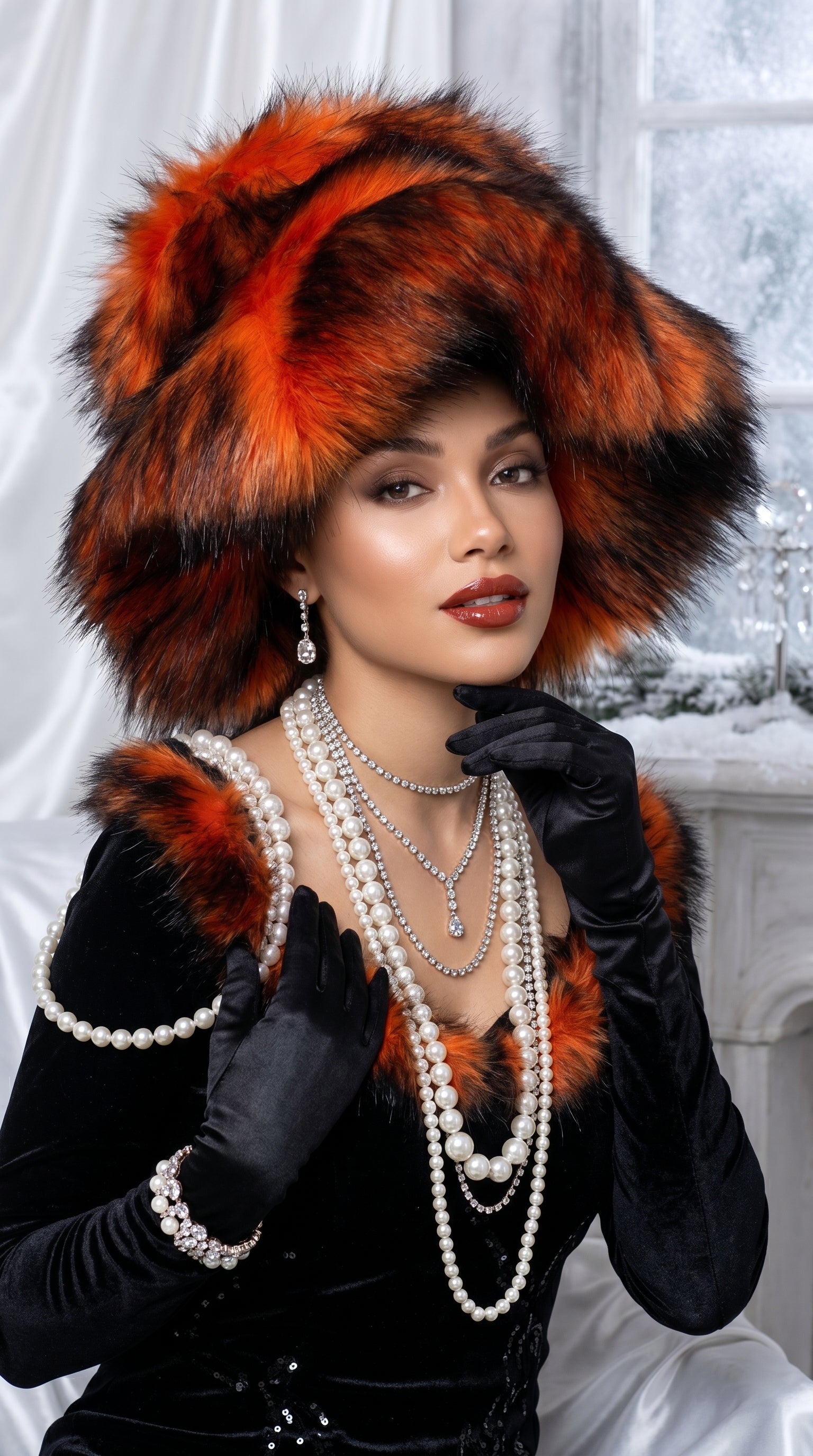 Burnt Orange Extra Wide Brim Wild Fur Glam Hat
