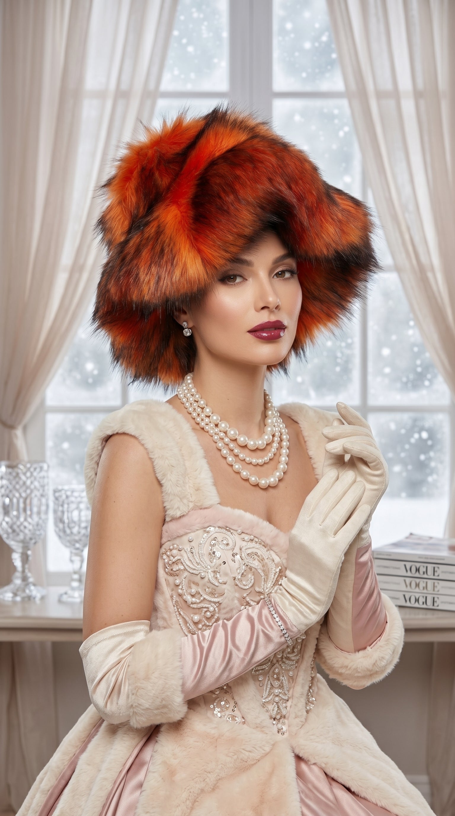 Burnt Orange Extra Wide Brim Wild Fur Glam Hat
