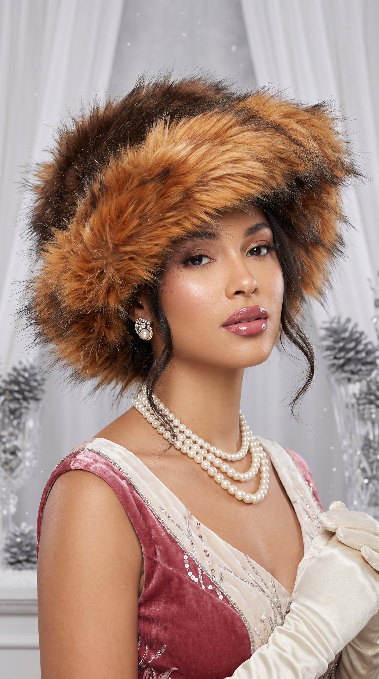 Copper Leopard Extra Wide Brim Fur Glam Hat