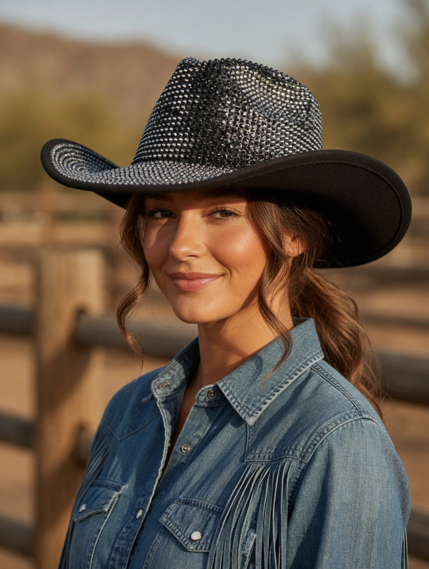 Black Cowboy Hat Full Rhinestones