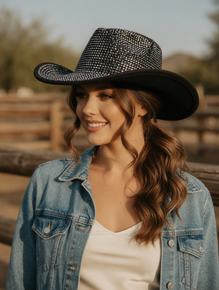 Black Cowboy Hat Full Rhinestones