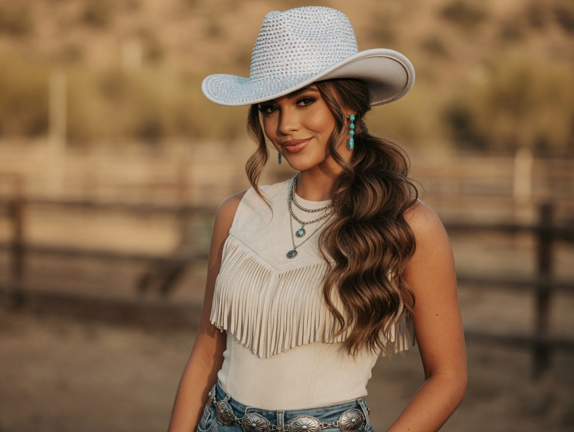 White Cowboy Hat Full Rhinestones