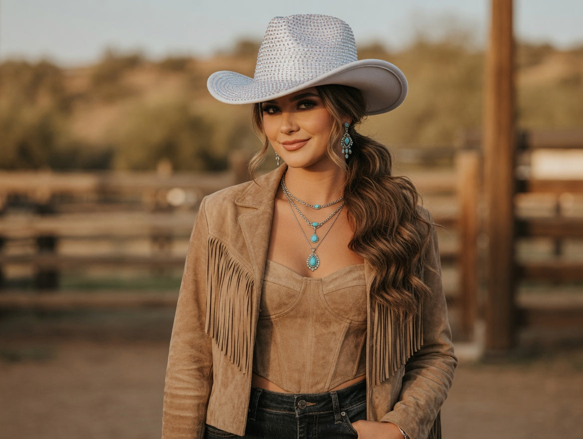 White Cowboy Hat Full Rhinestones