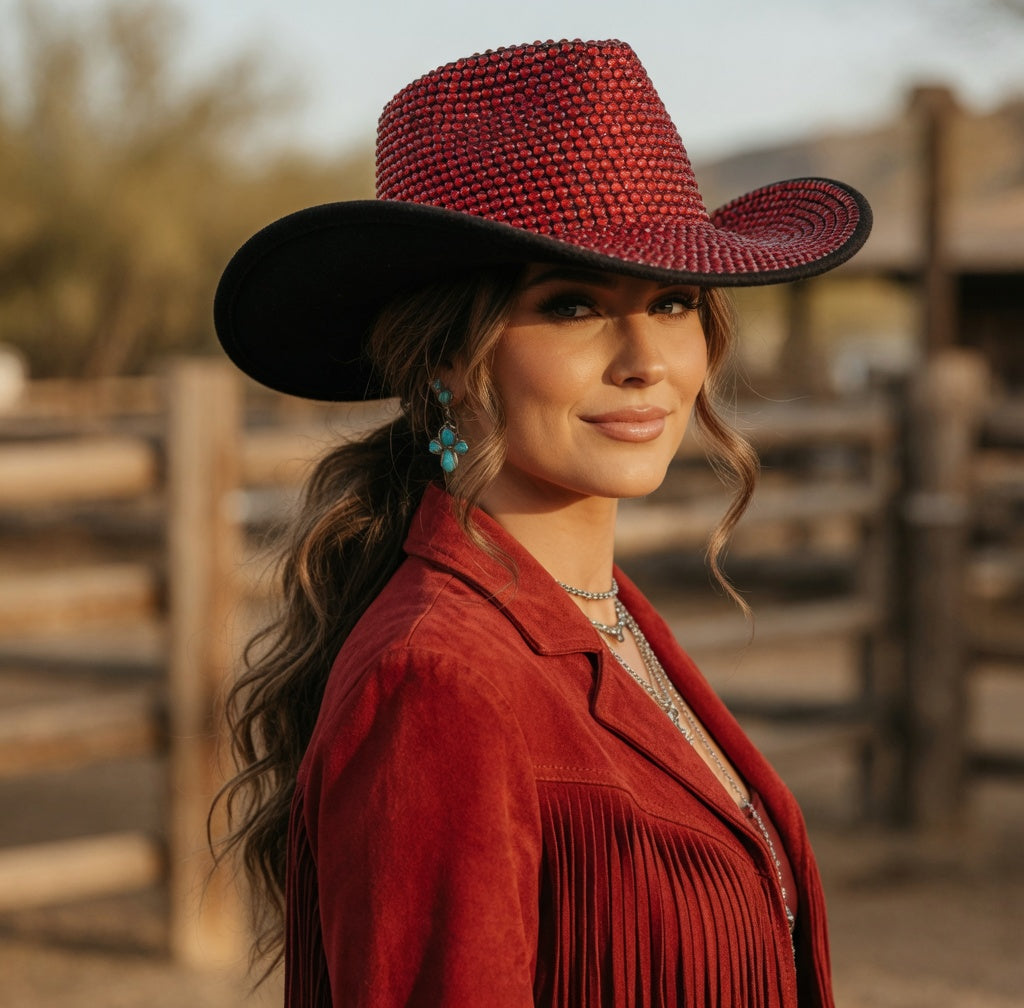 Red Cowboy Hat Full Rhinestones