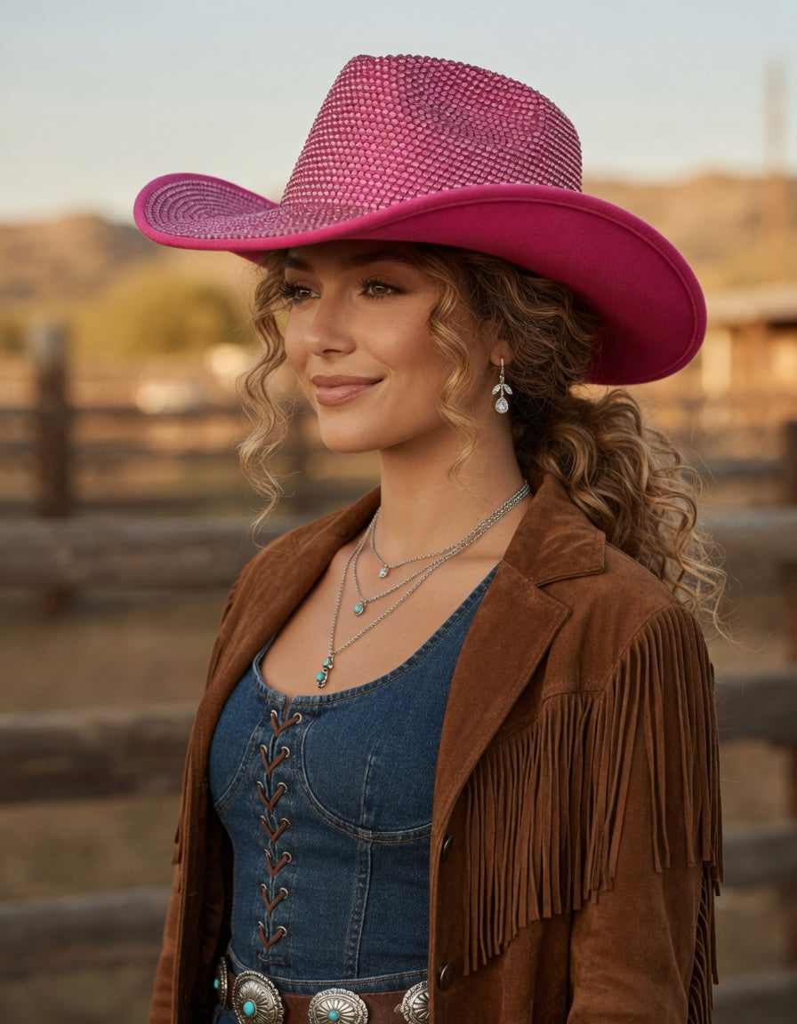 Hot Pink Cowboy Hat Full Rhinestones