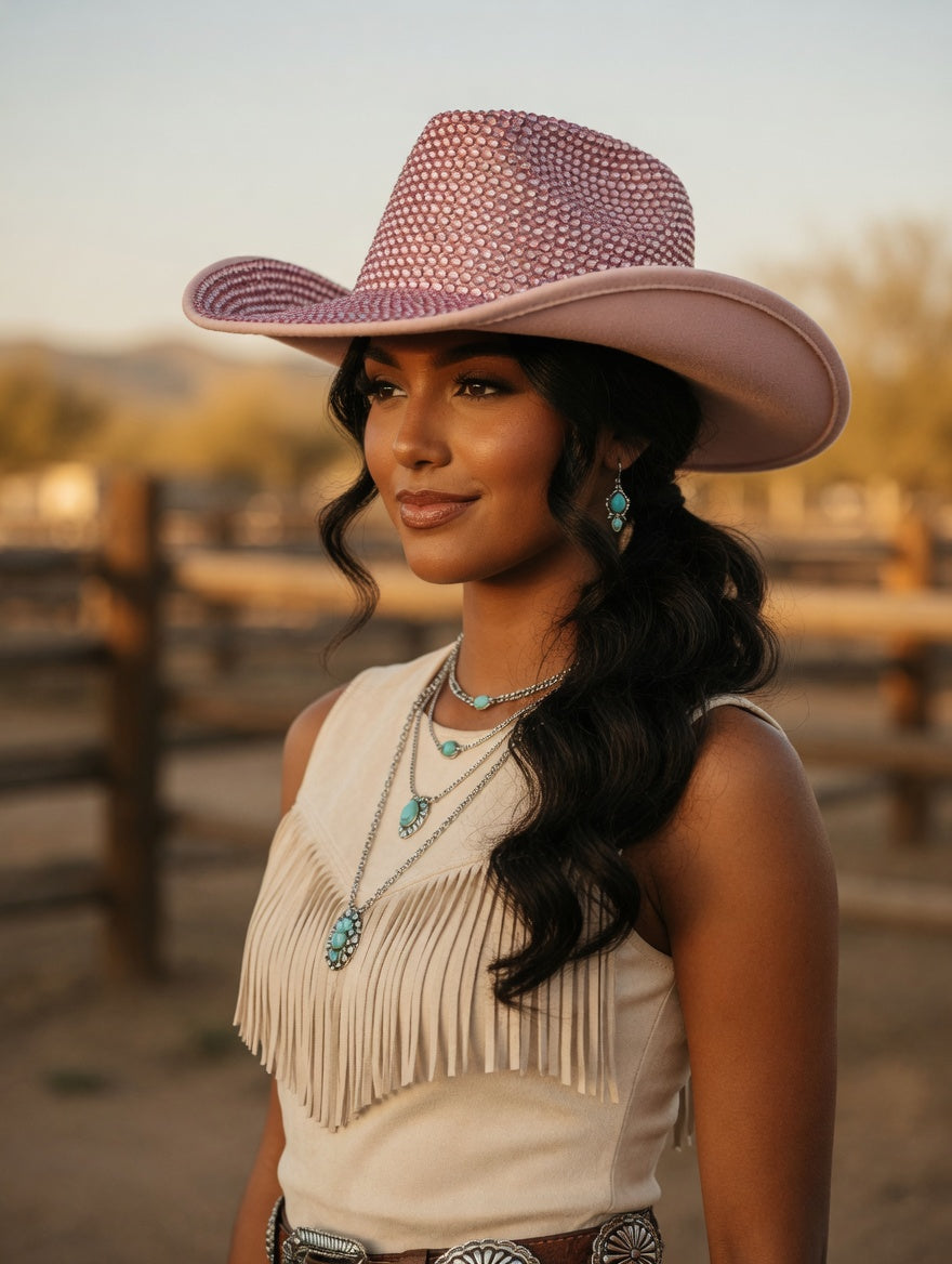 Rose Pink Cowboy Hat Full Rhinestones