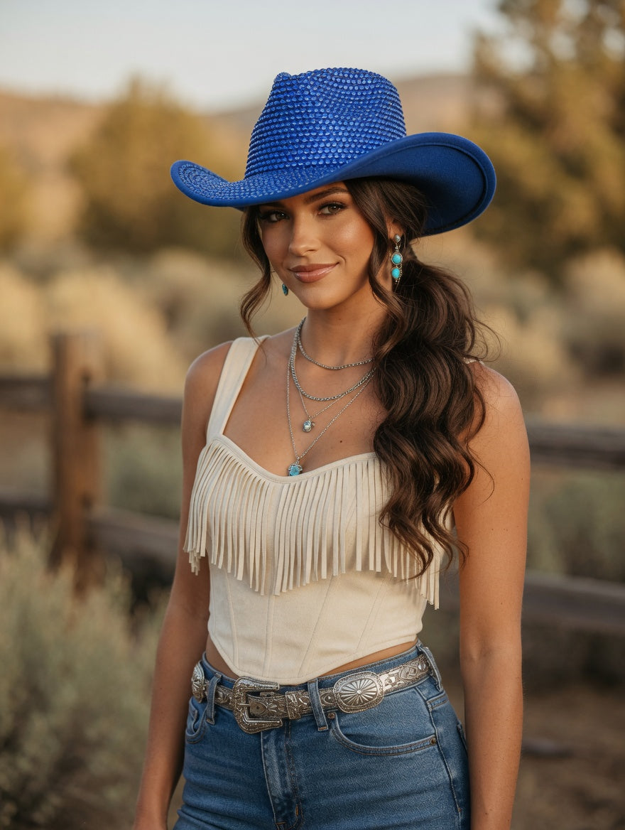 Royal Blue Cowboy Hat Full Rhinestones