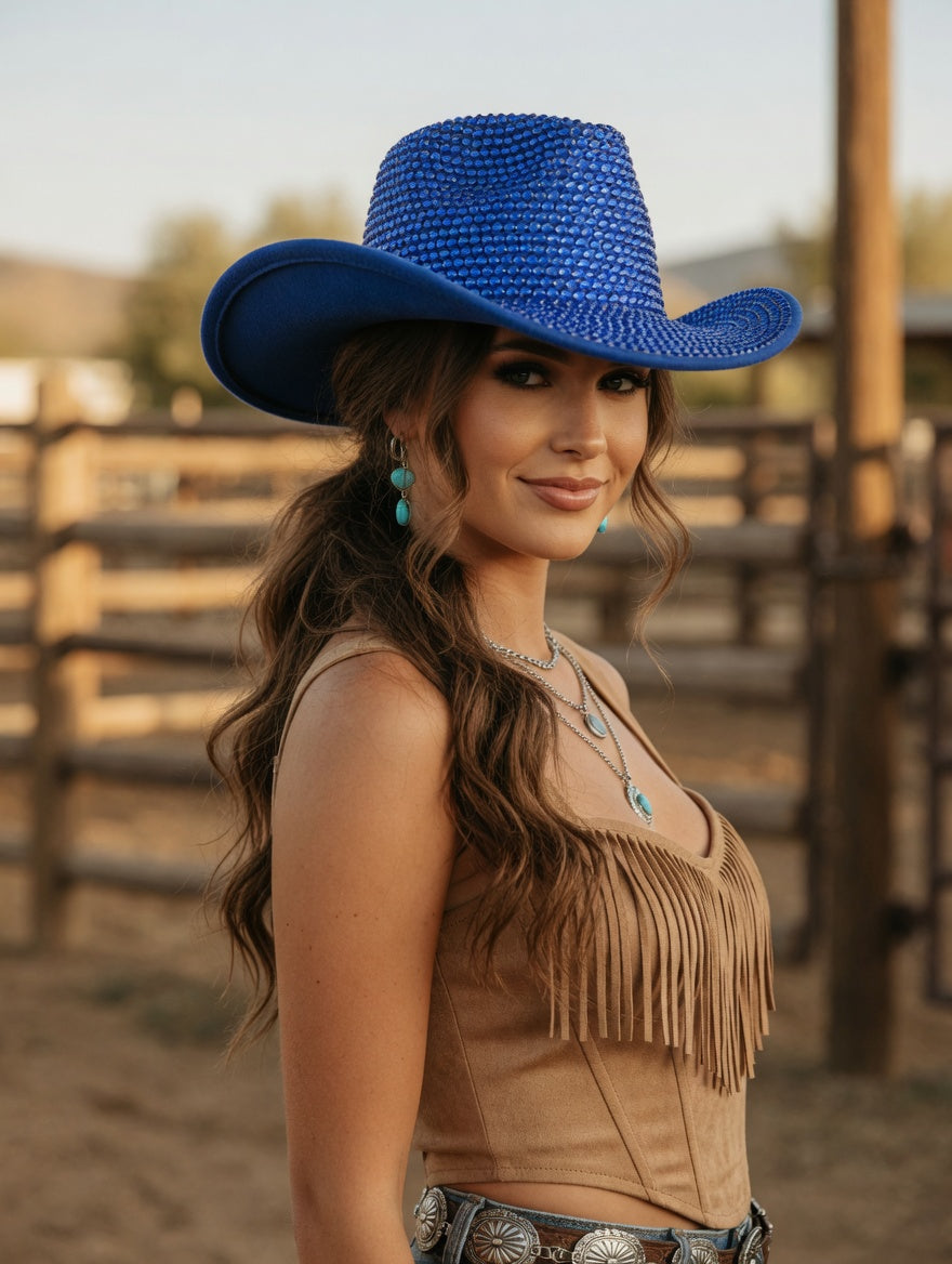 Royal Blue Cowboy Hat Full Rhinestones