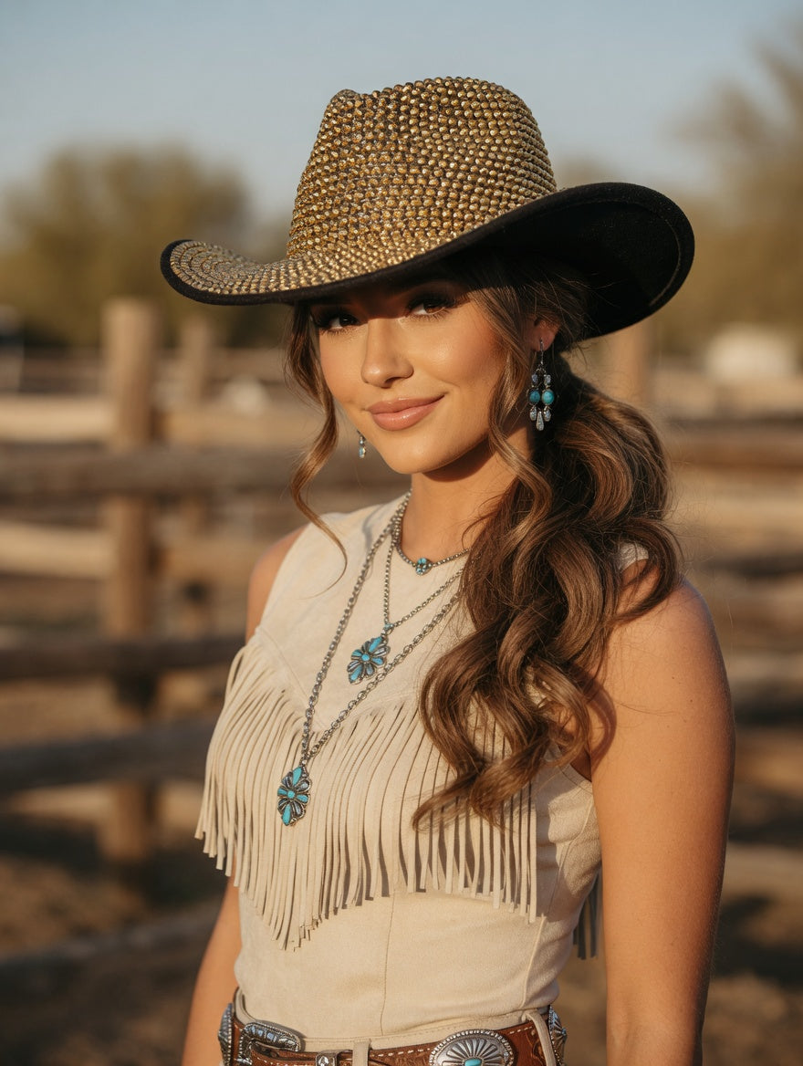 Gold Cowboy Hat Full Rhinestones