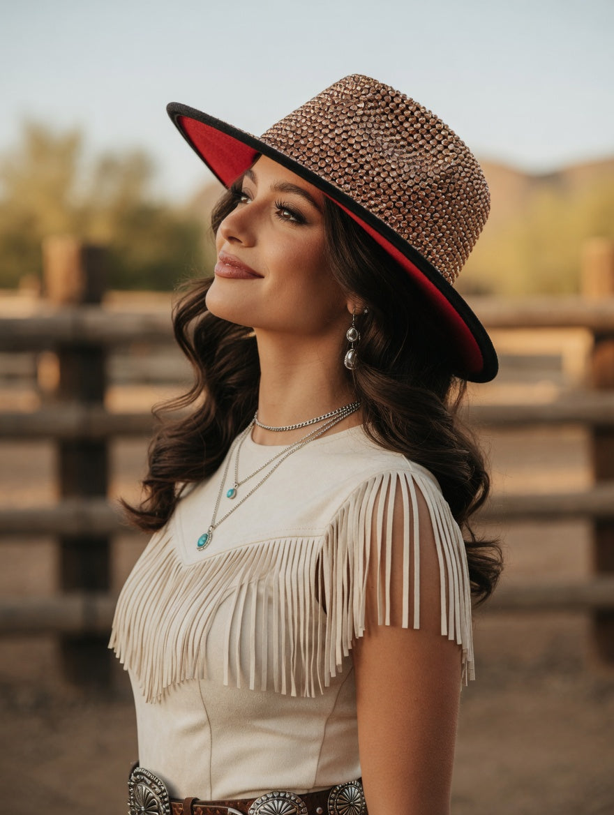 Copper Rose Cowboy Hat Full Rhinestones