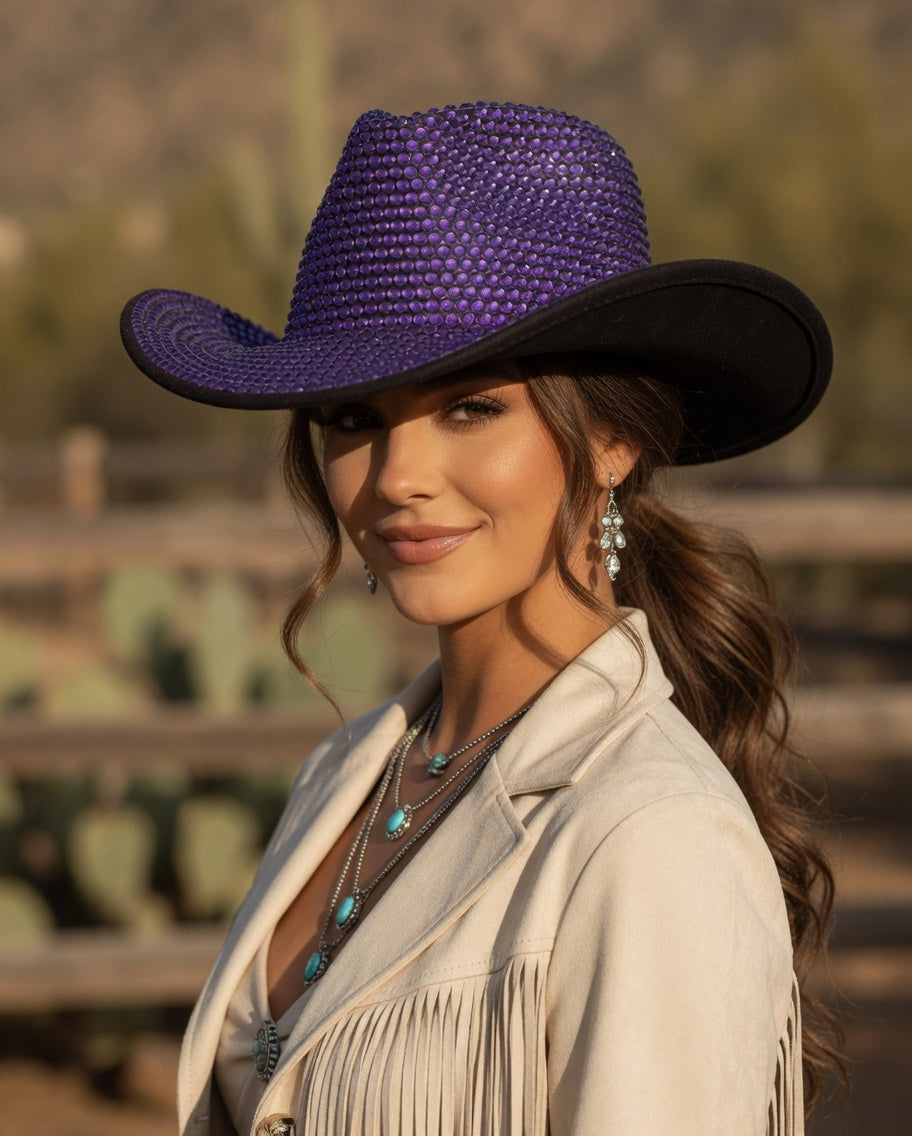 Purple Cowboy Hat Full Rhinestones
