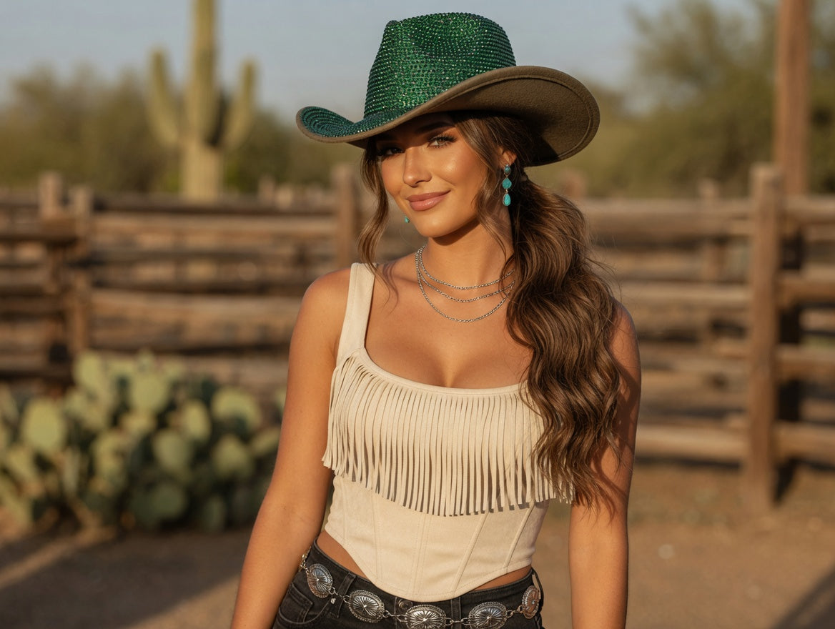 Green Cowboy Hat Full Rhinestones