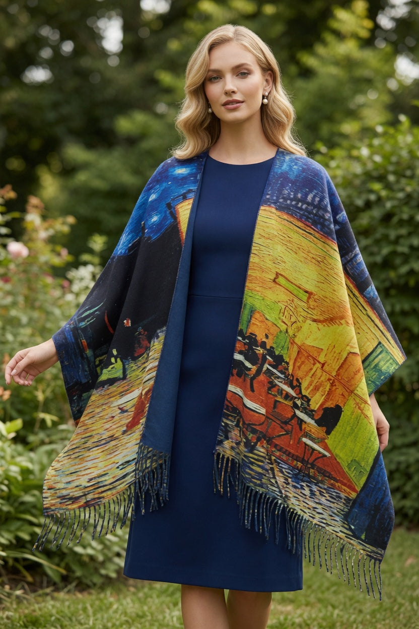 Cafe Terrace Art Ruana – Golden Evening Wrap