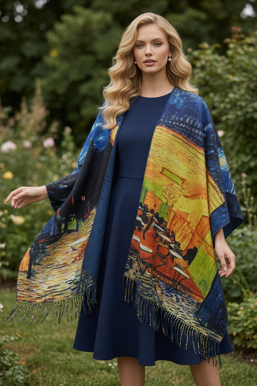 Cafe Terrace Art Ruana – Golden Evening Wrap