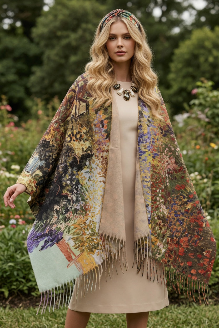 Flowering Garden Art Ruana – Colorful Floral Wrap