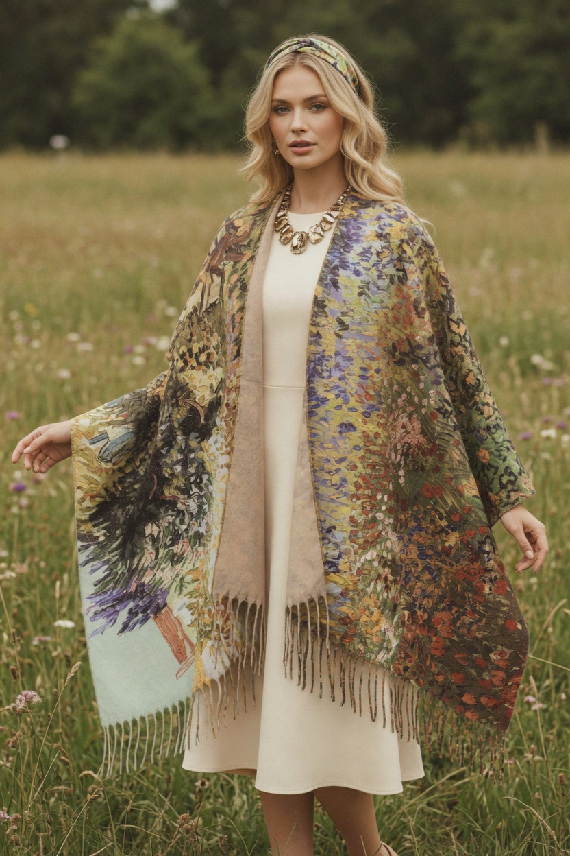 Flowering Garden Art Ruana – Colorful Floral Wrap