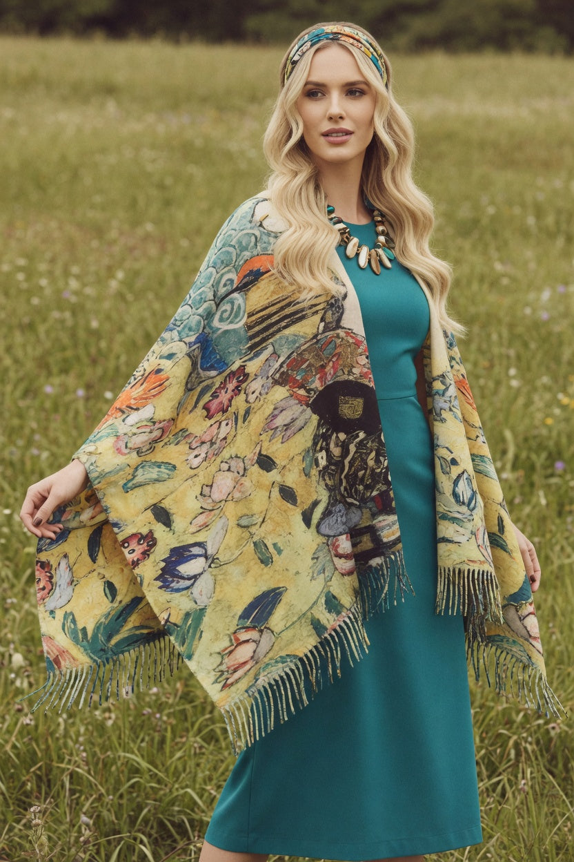 Lady with Fan Art Ruana – Elegant Portrait Wrap