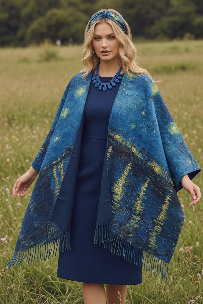 Starry Night Over the Rhone Ruana – Romantic Blue Wrap