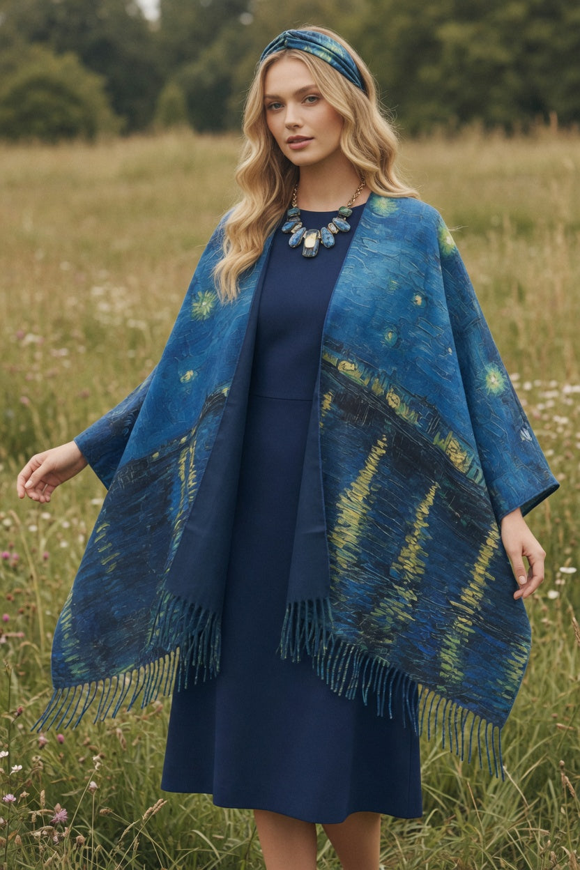 Starry Night Over the Rhone Ruana – Romantic Blue Wrap