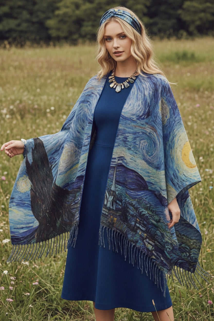 Starry Night Art Ruana – Iconic Blue Wrap