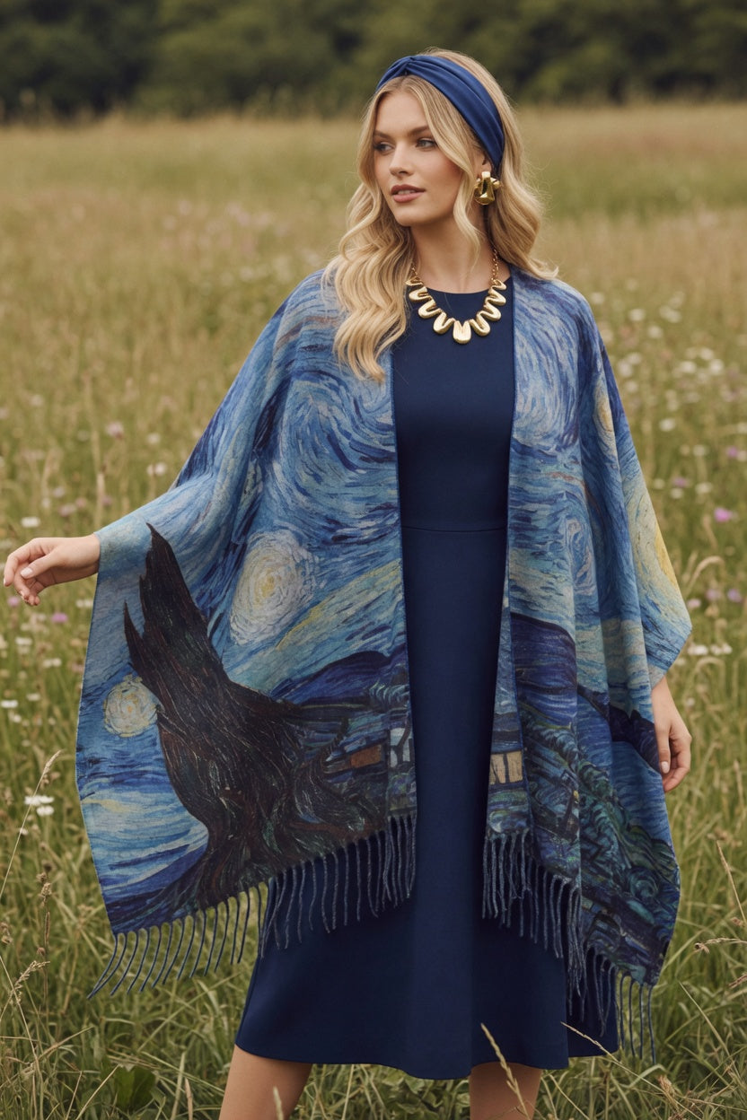 Starry Night Art Ruana – Iconic Blue Wrap