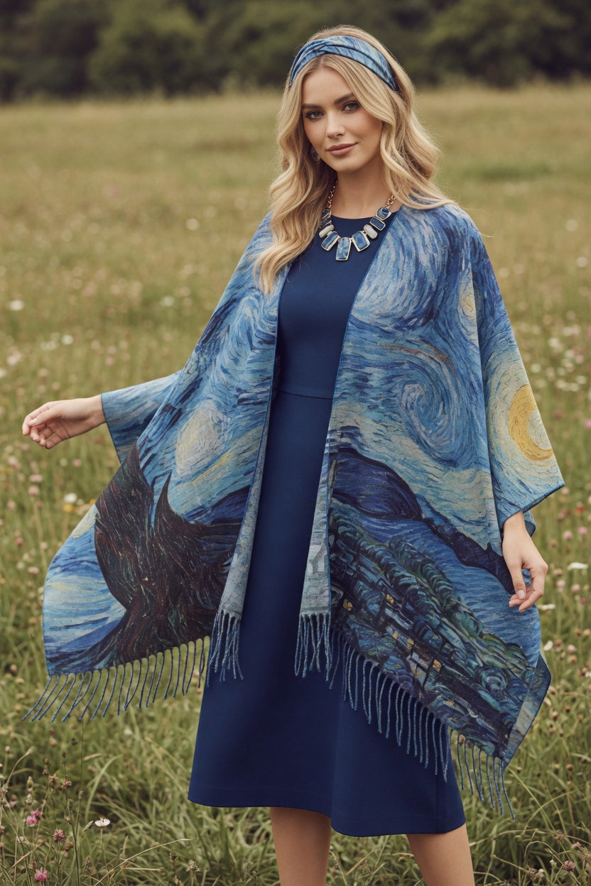 Starry Night Art Ruana – Iconic Blue Wrap